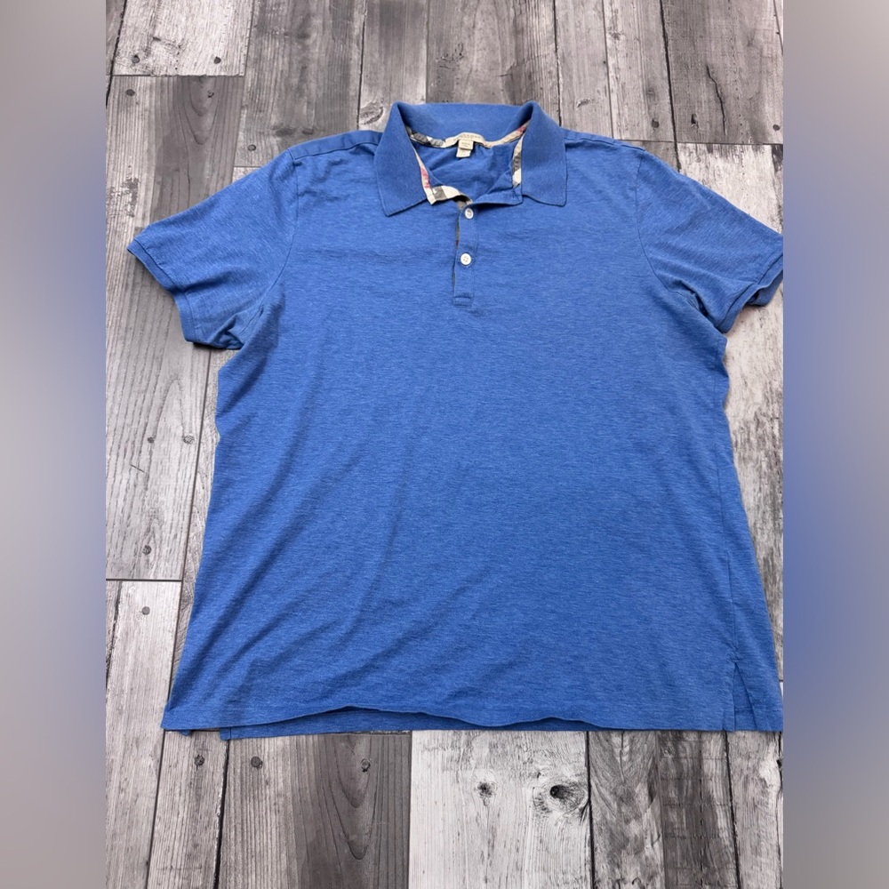 Vintage Burberry Brit Mens Blue Nova Check Polo Short Sleeve XL
